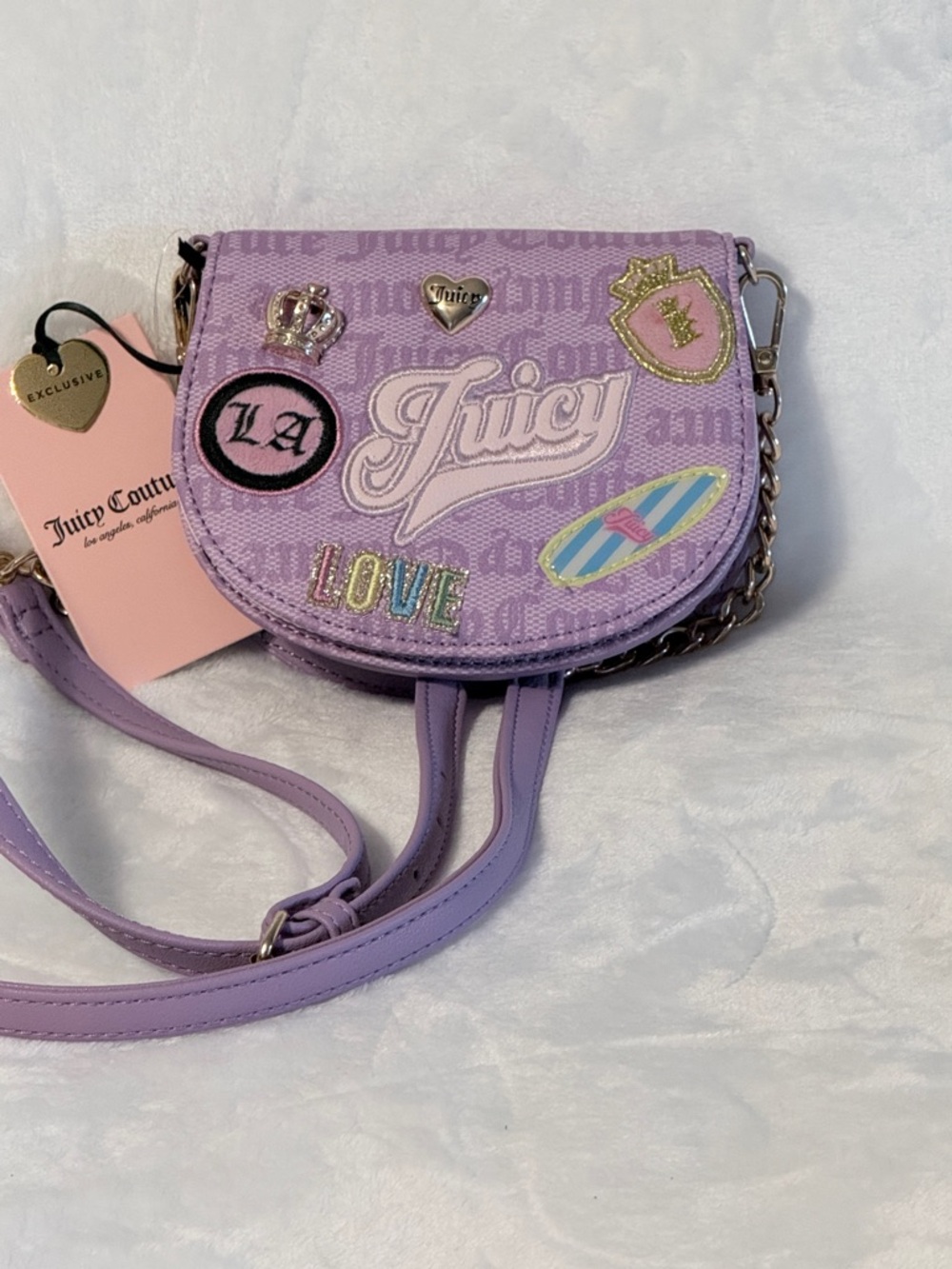 Juicy Couture Lavender Patch-Embellished Crossbody Bag